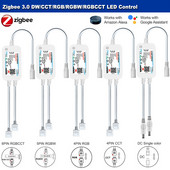 Kahe väljundiga Zigbee 3.0 LED-kontroller DC5V 12V 24V 5050 CCT/RGB/RGBWW/RGBCCT LED-riba valgusdimmeriga kaugjuhtimispult Smart Tuya Zigbee