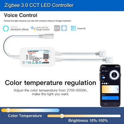 Kahe väljundiga Zigbee 3.0 LED-kontroller DC5V 12V 24V 5050 CCT/RGB/RGBWW/RGBCCT LED-riba valgusdimmeriga kaugjuhtimispult Smart Tuya Zigbee