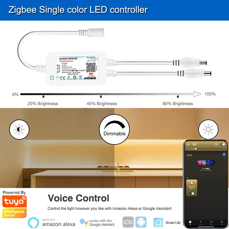 Kahe väljundiga Zigbee 3.0 LED-kontroller DC5V 12V 24V 5050 CCT/RGB/RGBWW/RGBCCT LED-riba valgusdimmeriga kaugjuhtimispult Smart Tuya Zigbee