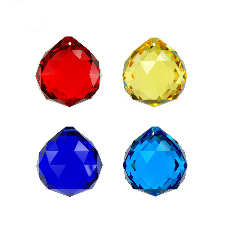Топки от кристален полилей K9 с най-високо качество (безплатни пръстени) Многоцветно машинно изрязано и фасетирано стъкло 20 mm Фън Шуй сфери Направи си сам Ловец на слънце