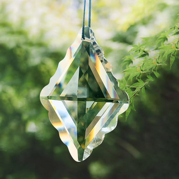 Прозрачен четириъгълник Lucky Knot Cross Wave Pattern Crystal Faceted Prism Полилей Части Уловител на слънце Таван Висулка Декор