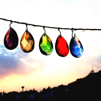 5 бр. 38*22 мм Многоцветни K9 кристални фасетирани водни капки (безплатни пръстени) за полилей Осветителни лампи Висулки Коледна украса