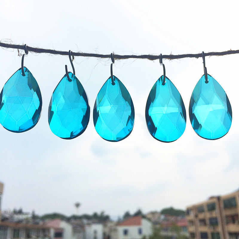 5 бр. 38*22 мм Многоцветни K9 кристални фасетирани водни капки (безплатни пръстени) за полилей Осветителни лампи Висулки Коледна украса