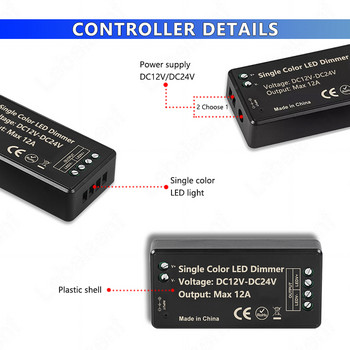 1CH LED димер 12A DC12-24V контролер с 3-клавишно RF 433Mhz безжично дистанционно управление за LED COB едноцветни светлинни лентови лампи