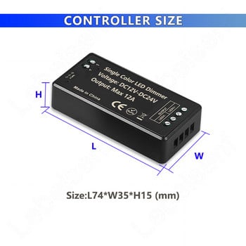 1CH LED димер 12A DC12-24V контролер с 3-клавишно RF 433Mhz безжично дистанционно управление за LED COB едноцветни светлинни лентови лампи