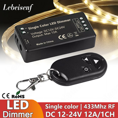 1CH LED Dimmer 12A DC12-24V Controler cu 3 taste RF 433Mhz Telecomandă fără fir pentru lămpi LED COB cu bandă de lumină de o singură culoare