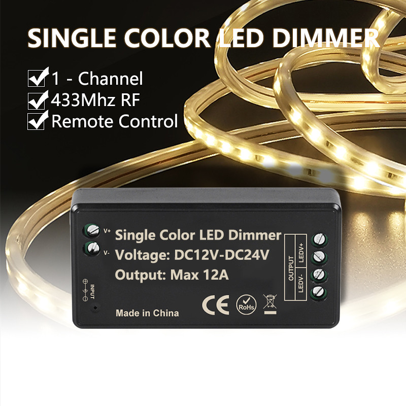1 CH LED dimmer 12 A DC12-24 V kontrolieris ar 3 taustiņu RF 433 Mhz bezvadu tālvadības pulti LED COB vienkrāsas gaismas joslu lampām