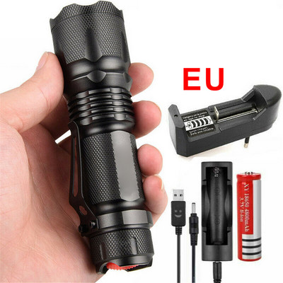 Тактическо LED мощно фенерче USB фенерче комплект с военна кутия фенерче осветление на открито за туризъм къмпинг
