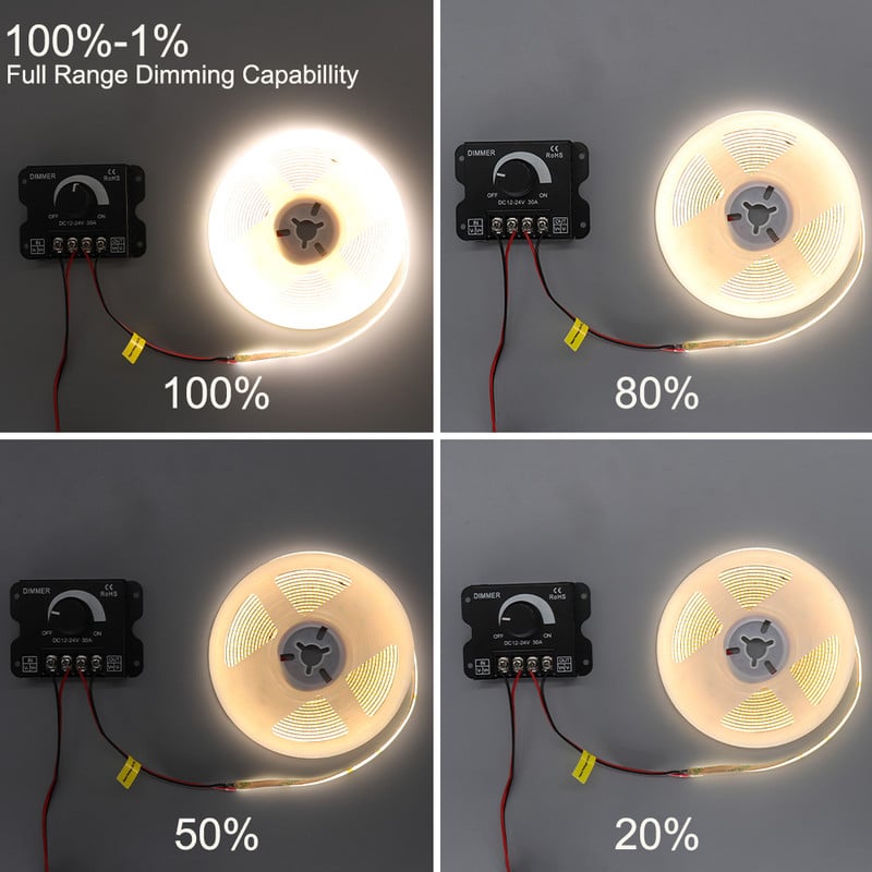 12V 24V LED šviesos diodo nuotolinio valdymo pultelis, skirtas LED juostos šviesos pritemdymo rankenėlės jungiklio įtampos reguliatorius 30A 360W didelės galios lempos reguliatoriai