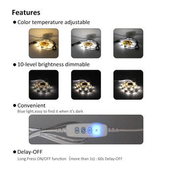 DC 5V USB LED Dimmer CCT Διπλό λευκό καλώδιο επέκτασης φωτισμού με προσαρμογέα διακόπτη καθυστέρησης απενεργοποίησης 60s για λάμπα LED ταινίας