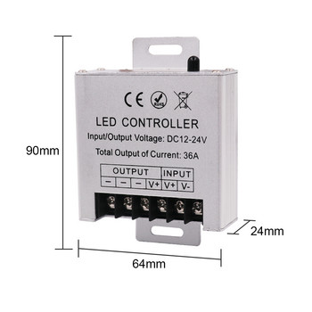 Μονόχρωμος ελεγκτής Led με διακόπτη LED Remote Dimmer DC12-24V For 5050 3528 2835 Μονόχρωμη ταινία Led 360W 36A