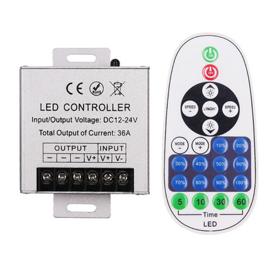 Едноцветен светодиоден контролер с дистанционен димерен превключвател DC12-24V за 5050 3528 2835 Едноцветна светодиодна лента 360W 36A