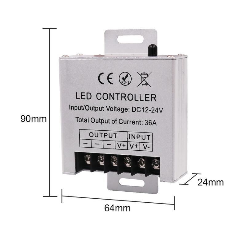 Μονόχρωμος ελεγκτής Led με διακόπτη LED Remote Dimmer DC12-24V For 5050 3528 2835 Μονόχρωμη ταινία Led 360W 36A