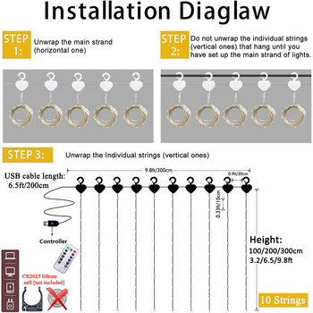 3M USB LED Fairy String Φωτάκια κουρτίνας γιρλάντα Διακοσμήσεις γιορτινό πάρτι Γάμος Γενέθλια Υπνοδωμάτιο Ραμαζάνι Πασχαλινό Σπίτι Festoon