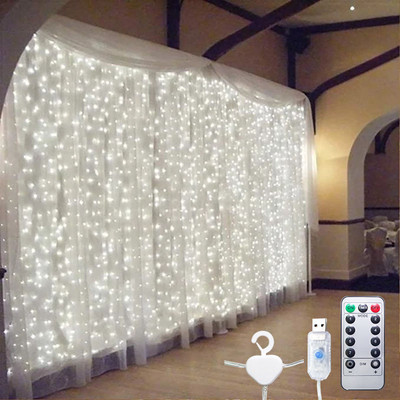 3M USB LED Fairy String Φωτάκια κουρτίνας γιρλάντα Διακοσμήσεις γιορτινό πάρτι Γάμος Γενέθλια Υπνοδωμάτιο Ραμαζάνι Πασχαλινό Σπίτι Festoon
