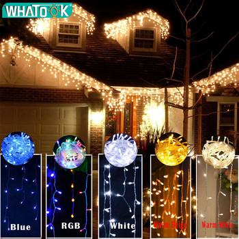 4.8M коледни светлини външна декорация Droop 0.4-0.6m led завеса icicle string lights Garden Street Eaves Garland Fairy Light