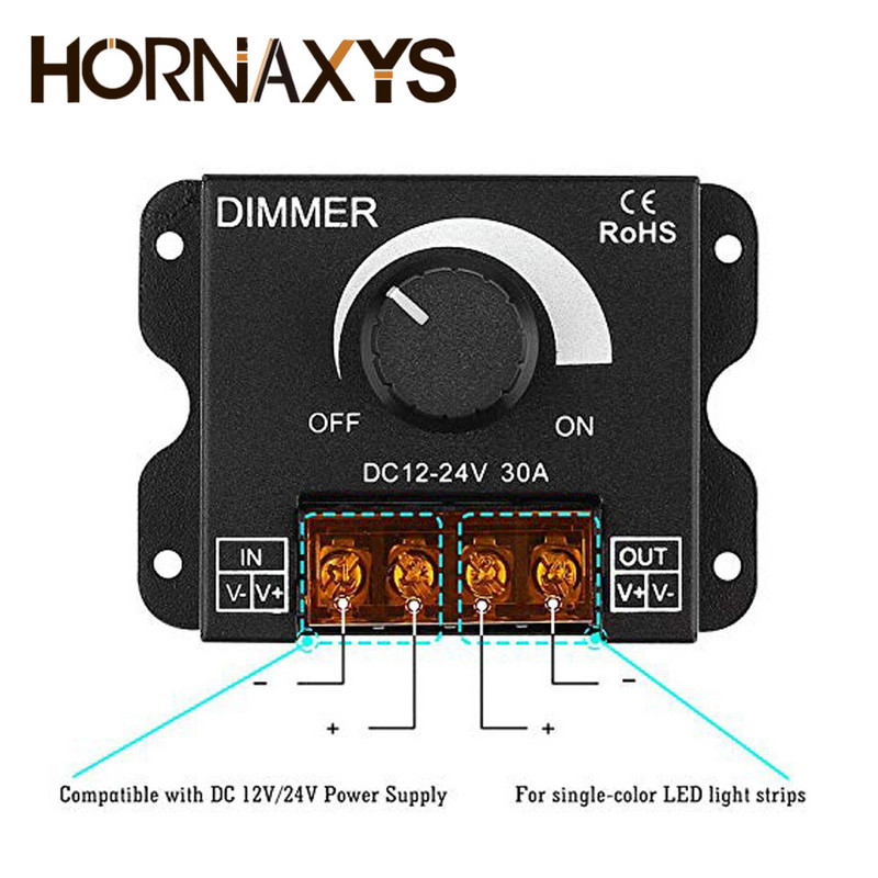 8A/16A/30A LED Dimmer întrerupător DC 12V 24V Luminozitate reglabilă Lampă Bec bandă Driver o singură culoare Controler sursă de lumină