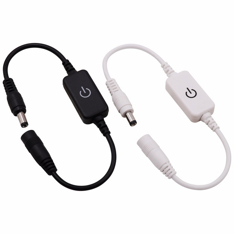 iTouchi LED-dimmer-puutelüliti koos nais- ja isase pistikuga ühevärvilise LED-ribaga lambi jaoks, DC 12V/24V, must/valge