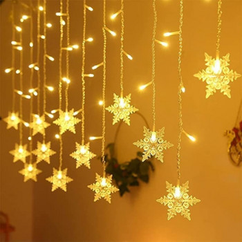 Вътрешни и външни коледни снежинки LED струни Светлини Фея Светлини Светлини за завеси Festoon Празнично парти Новогодишна украса