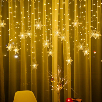 Вътрешни и външни коледни снежинки LED струни Светлини Фея Светлини Светлини за завеси Festoon Празнично парти Новогодишна украса