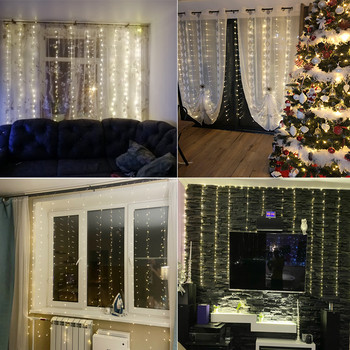 Коледна LED струна Фея Светлина 3M USB Направи си сам Дистанционно LED завеса Гирляндни светлини за Нова година Декорация на дома, спалнята, хола