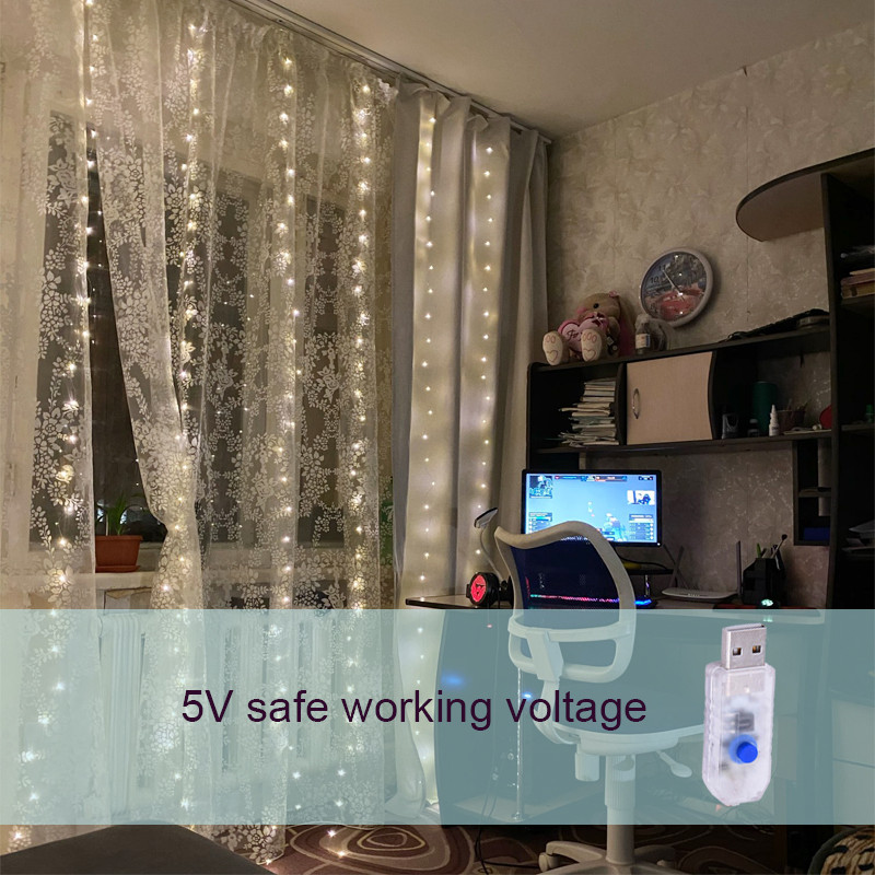 Kalėdų LED styginių pasakų lemputė 3M USB „pasidaryk pats“ nuotolinio LED užuolaidų girliandos žibintai Naujųjų metų namų miegamojo svetainės dekoravimui