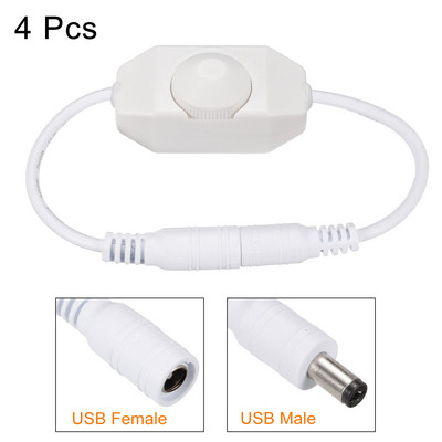 Uxcell 4Pcs LED Strip Dimmer Switch Ελεγκτής Ρύθμισης φωτεινότητας 12-24V DC PWM Περιστροφικός ελεγκτής inline dimmer με καλώδιο DC Jack