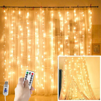 6M LED гирлянд за завеси на прозореца USB струнни светлини Фея Festoon Дистанционно управление Коледни сватбени декорации за домашна стая