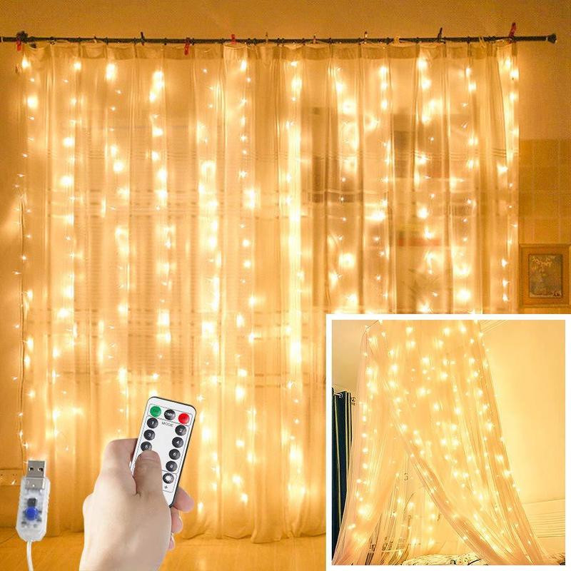 Ghirlanda cu LED-uri de 6M pentru cortină pe fereastră, șir de lumini USB, zână, telecomanda, decorațiuni de nuntă de Crăciun pentru camera de acasă