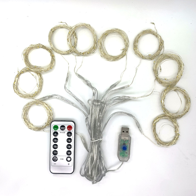 Ghirlanda cu LED-uri de 6M pentru cortină pe fereastră, șir de lumini USB, zână, telecomanda, decorațiuni de nuntă de Crăciun pentru camera de acasă