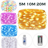 String USB de Crăciun Sârmă de cupru Lumină de zâne Lampă LED de la distanță Interior Dormitor Ghirlanda în aer liber Patio Decorare petrecere de nuntă