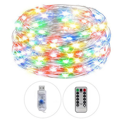 String USB de Crăciun Sârmă de cupru Lumină de zâne Lampă LED de la distanță Interior Dormitor Ghirlanda în aer liber Patio Decorare petrecere de nuntă
