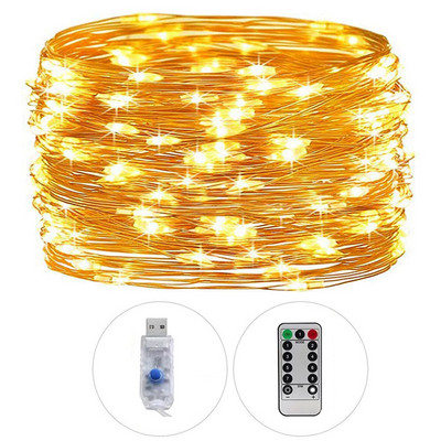 String USB de Crăciun Sârmă de cupru Lumină de zâne Lampă LED de la distanță Interior Dormitor Ghirlanda în aer liber Patio Decorare petrecere de nuntă