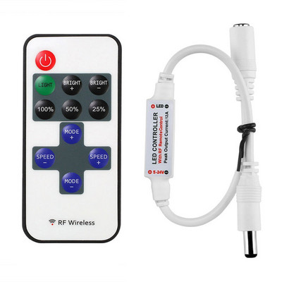 Mini DC5V-24V 9 πλήκτρα RF Wireless μονόχρωμος ελεγκτής Remote dimmer για 3528 5050 LED λωρίδα φωτός Ρύθμιση ελέγχου φωτεινότητας