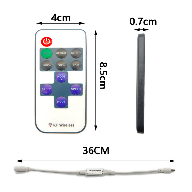 DC12V Led Controller Dimmer Bezvadu RF tālvadības pults, lai kontrolētu vienas krāsas RGB sloksnes apgaismojumu 3528 5050 LED lente
