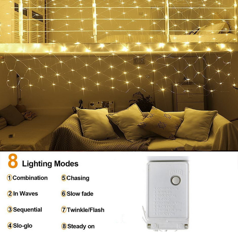Svjetlo za zavjese LED Fairy String Net Mesh Božić 3x2m 200led EU 220V Party Vjenčanje Novogodišnji vijenac Vanjski vrtni ukras