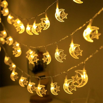 Лунна звезда LED Фея Струнни светлини Гирлянд Рамадан Декор за дома 2023 Рамадан Карим Ейд Мубарак Светлина Ислямска парти лампа