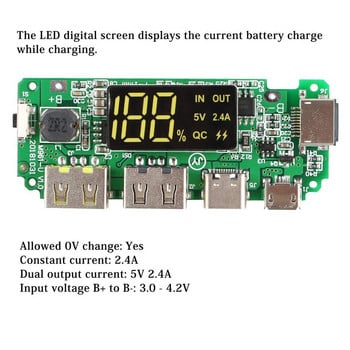 LED Dual USB 5V 2.4A за Lightning USB Power Bank 18650 Платка за зарядно устройство Защита от презареждане и преразреждане от късо съединение