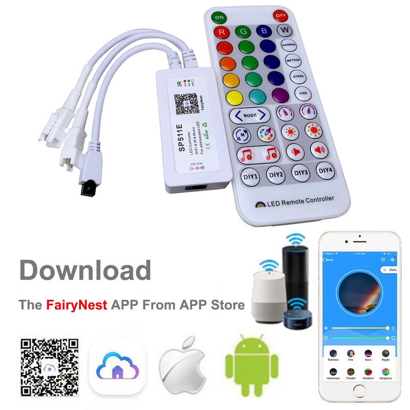 WS2811 WS2812B UCS1903 Puni kolor piksel LED trake kontroler DC 5V 12V SP110E SP511E bežični WIFI Bluetooth RGB kontroler