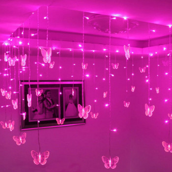 Розово лилаво LED пеперуда гирлянд завеса Фея светлини низ за стая хол домашна сватбена декорация декорации за спалня