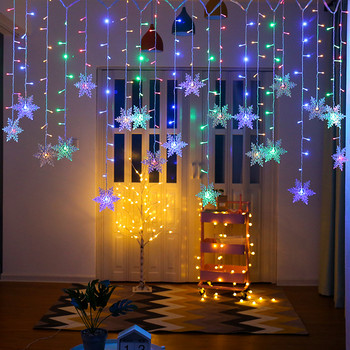 3.2M Коледни снежинки LED светлини с нишки Мигащи светлини за приказни завеси Водоустойчиви за празнично парти Сватбена коледна украса