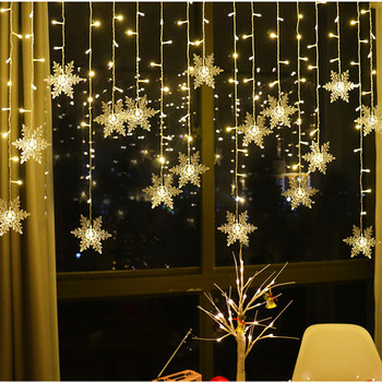 3.2M Коледни снежинки LED светлини с нишки Мигащи светлини за приказни завеси Водоустойчиви за празнично парти Сватбена коледна украса
