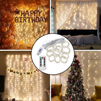 Κουρτίνα LED String Lights με 8 Mode Τηλεχειριστήριο Garland Fairy Lights για Χριστουγεννιάτικα ντεκόρ γαμήλιας γιορτής Φώτα παραθύρου δωματίου