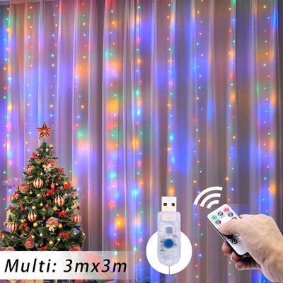 Κουρτίνα LED String Lights με 8 Mode Τηλεχειριστήριο Garland Fairy Lights για Χριστουγεννιάτικα ντεκόρ γαμήλιας γιορτής Φώτα παραθύρου δωματίου