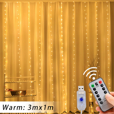 Κουρτίνα LED String Lights με 8 Mode Τηλεχειριστήριο Garland Fairy Lights για Χριστουγεννιάτικα ντεκόρ γαμήλιας γιορτής Φώτα παραθύρου δωματίου