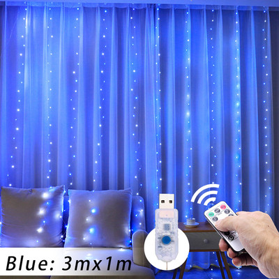 Κουρτίνα LED String Lights με 8 Mode Τηλεχειριστήριο Garland Fairy Lights για Χριστουγεννιάτικα ντεκόρ γαμήλιας γιορτής Φώτα παραθύρου δωματίου