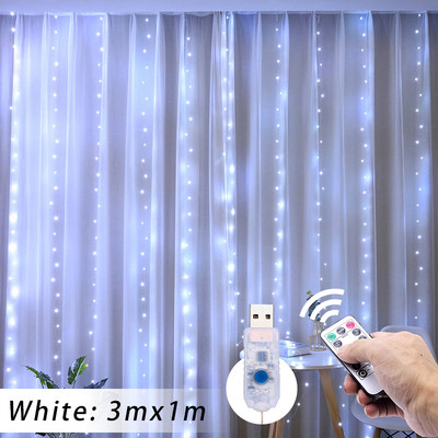 Κουρτίνα LED String Lights με 8 Mode Τηλεχειριστήριο Garland Fairy Lights για Χριστουγεννιάτικα ντεκόρ γαμήλιας γιορτής Φώτα παραθύρου δωματίου