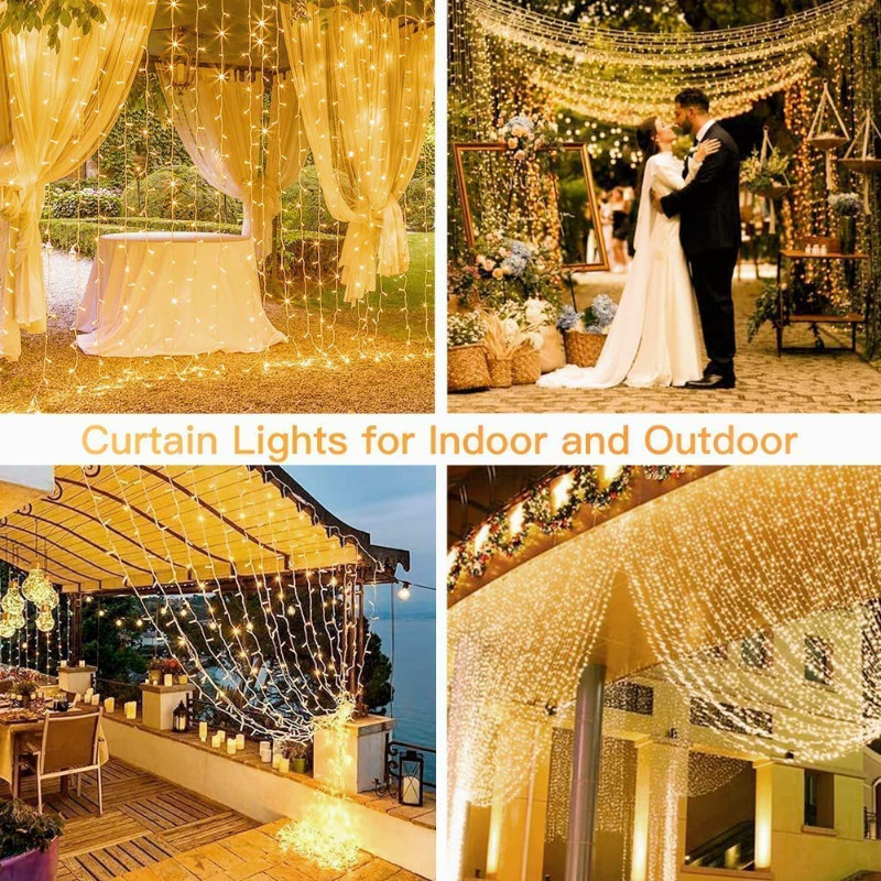 Κουρτίνα LED String Lights με 8 Mode Τηλεχειριστήριο Garland Fairy Lights για Χριστουγεννιάτικα ντεκόρ γαμήλιας γιορτής Φώτα παραθύρου δωματίου