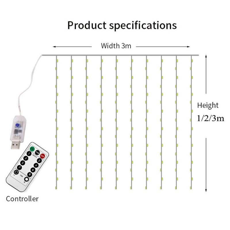 Κουρτίνα LED String Lights με 8 Mode Τηλεχειριστήριο Garland Fairy Lights για Χριστουγεννιάτικα ντεκόρ γαμήλιας γιορτής Φώτα παραθύρου δωματίου