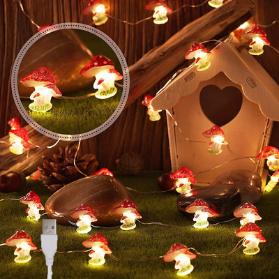 Νέα 3D Stereo Mushroom Χάλκινο σύρμα με μπαταρία/USB DIY Fairy String Lamps 20/30Leds Mushroom String Lights for Patio Decor